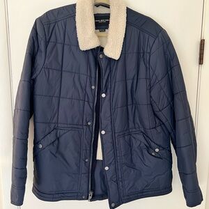 Navy Quilted Jacket with Sherpa Collar